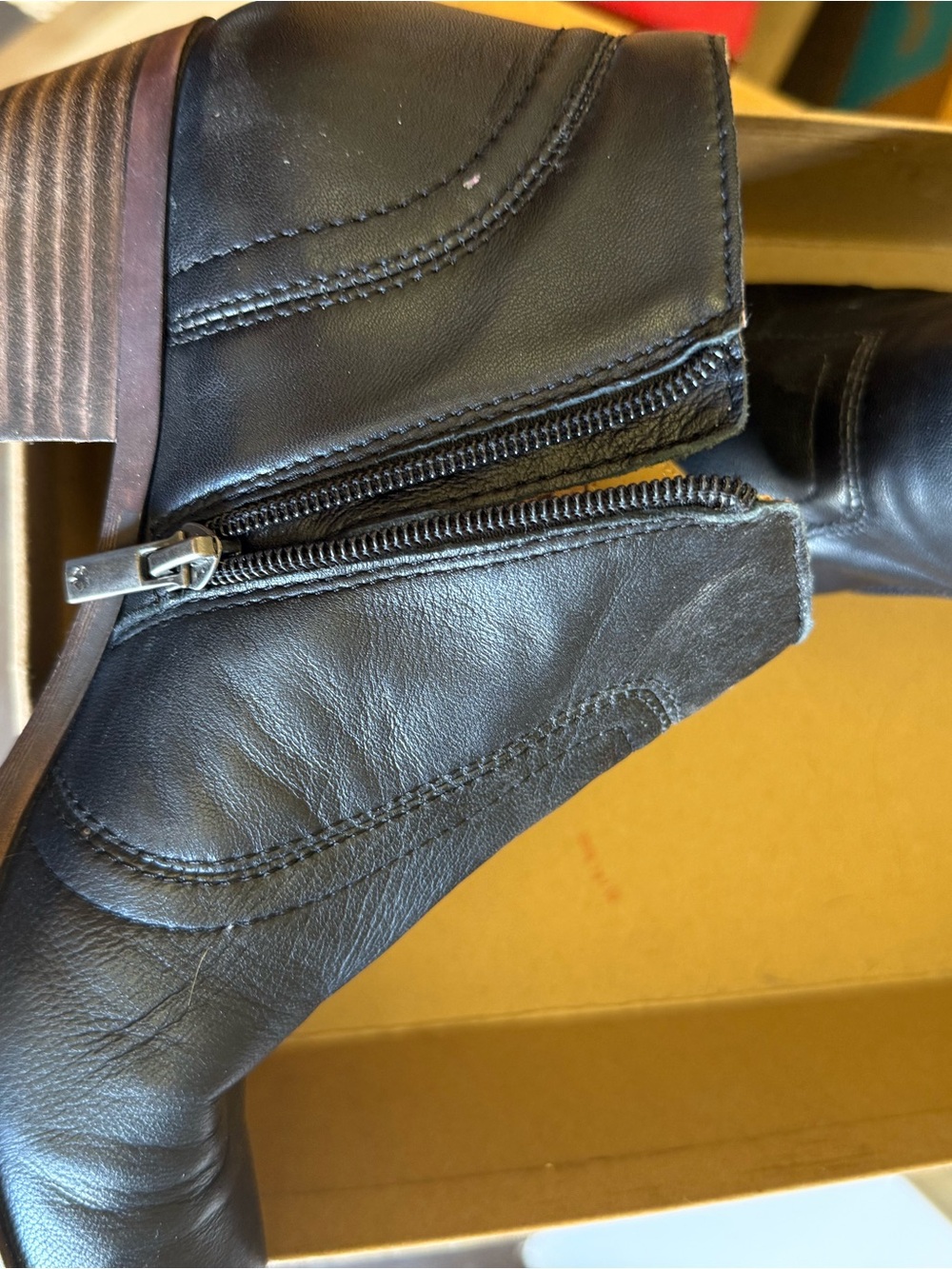 Lucky Brand Black and Tan Leather Ankle Boots